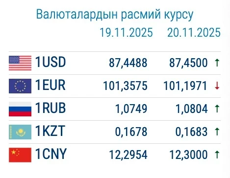 Курс валют в комбанках Кыргызстана на 20 ноября