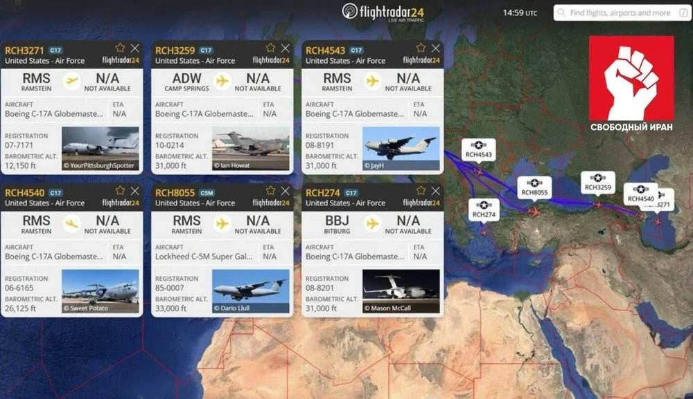 СМИ сообщили, что два военных самолета ВВС США приземлились в Туркменистане