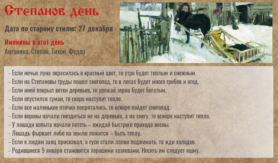 Что можно и чего нельзя делать в Степанов день, 9 января 2025 года, приметы и традиции праздника